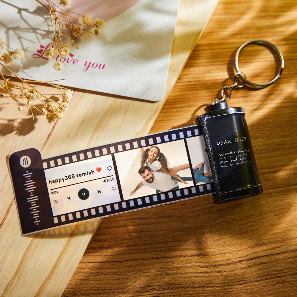 Custom Photo Film Roll Keychain Scannable Spotify Code Creative Couple Gifts - soufeeluk
