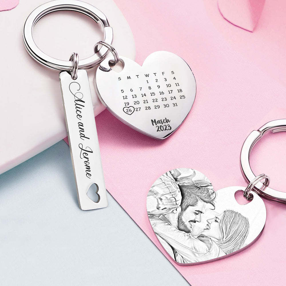 Custom Photo Calendar Keychain Personalised Save The Date Keychain Gift for Lover - soufeeluk
