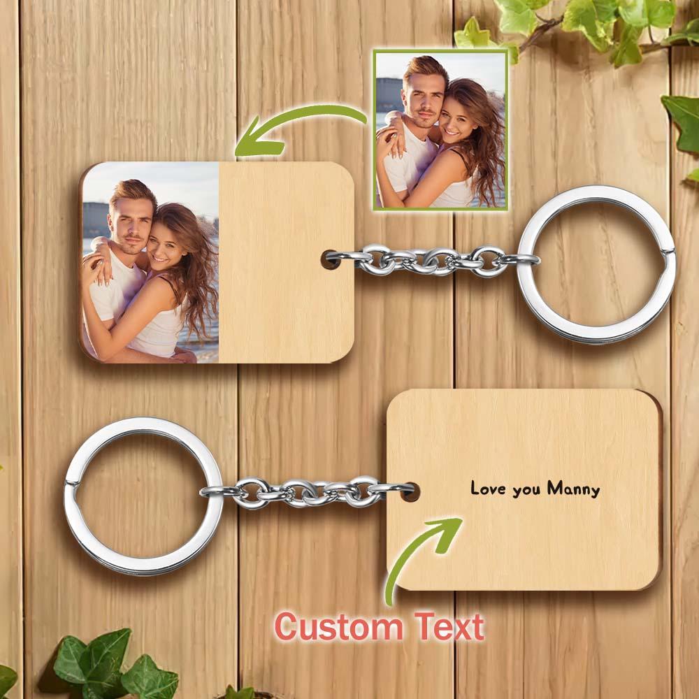 Custom Wooden Photo Key Chain with Your Own Text - soufeeluk