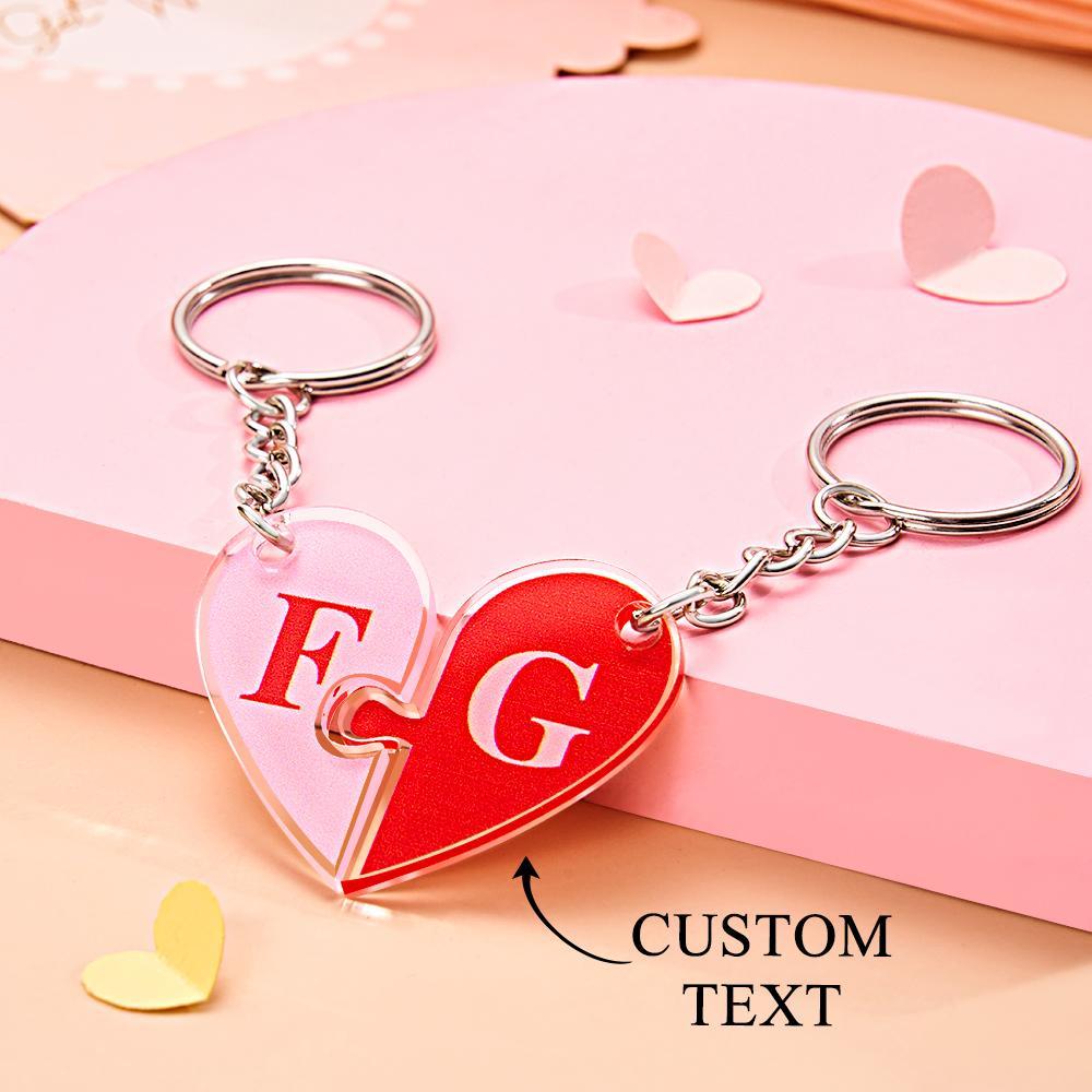 Custom Engraved Heart Puzzle Keychain Set First Initial Pendant Matching Heart Keychain for Couples - soufeeluk