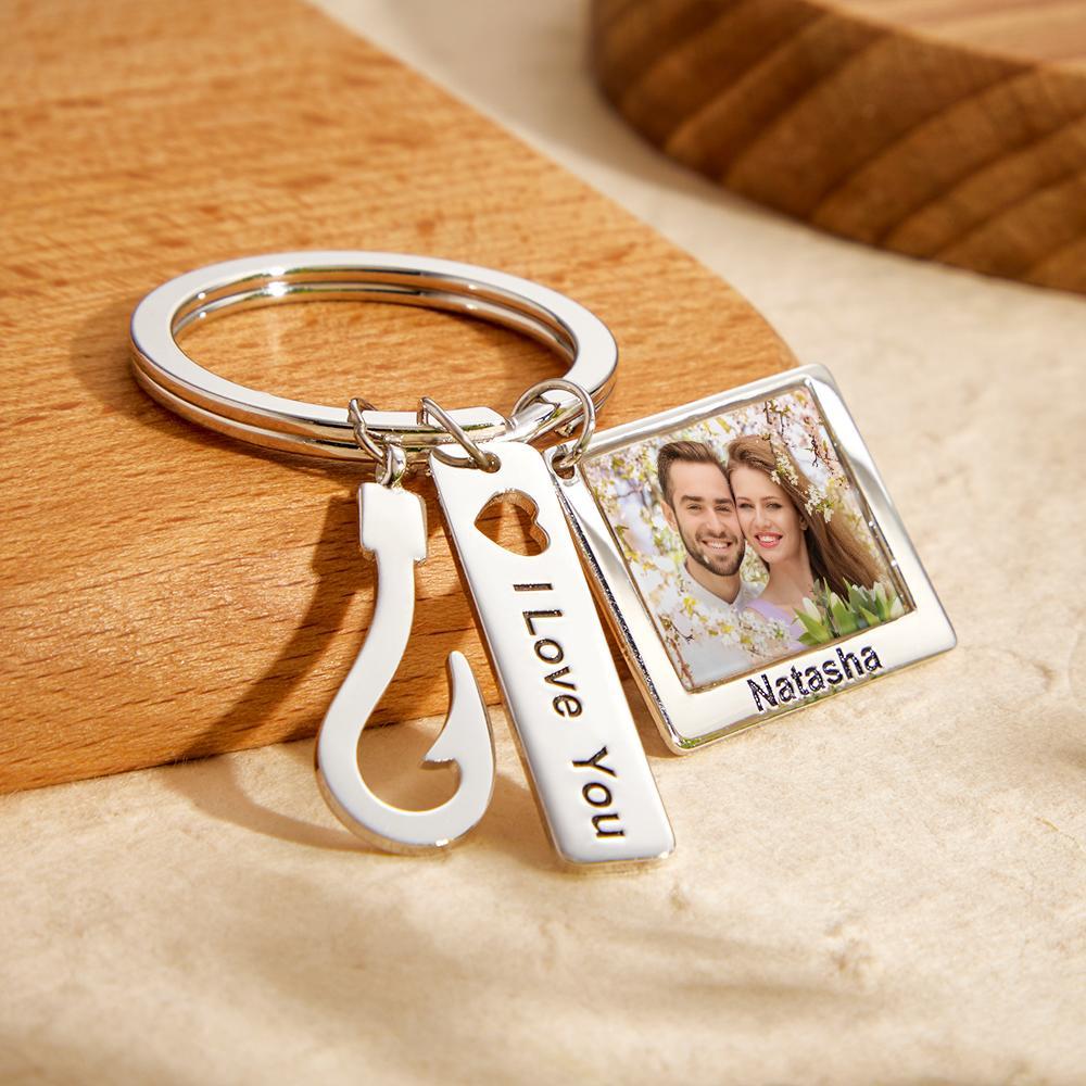 Custom Photo Fish Hook Keychain Creative Engraved Key Ring Father's Day Gifts - soufeeluk