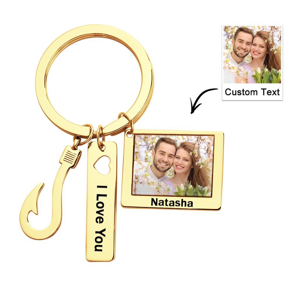 Custom Photo Fish Hook Keychain Creative Engraved Key Ring Father's Day Gifts - soufeeluk