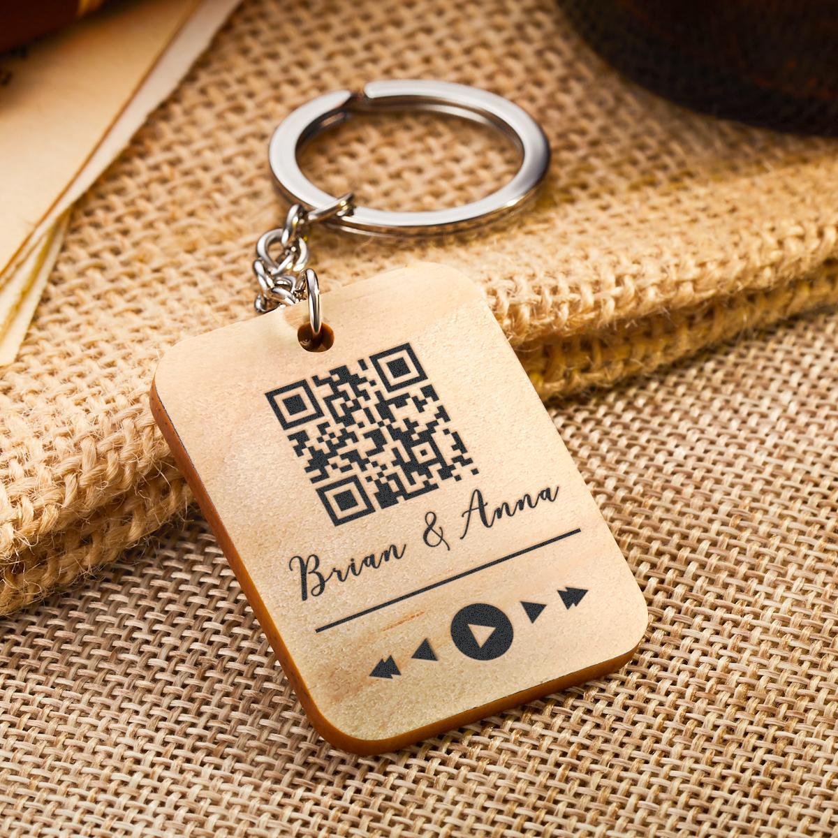 Custom Wooden QR Code Key Chain With Your Text - soufeeluk