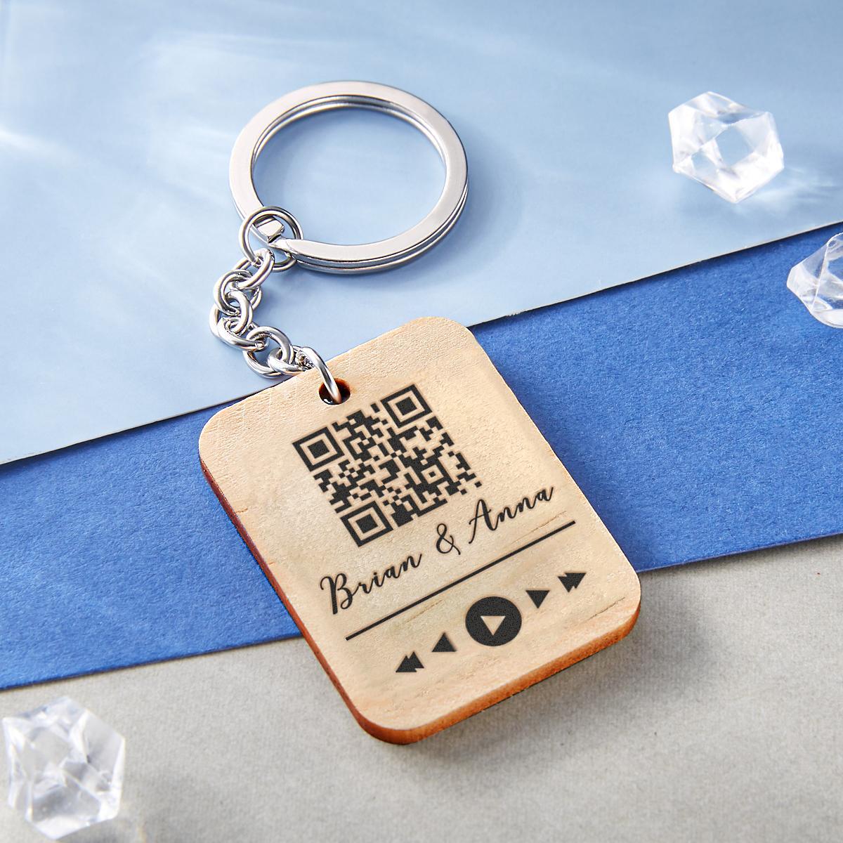 Custom Wooden QR Code Key Chain With Your Text - soufeeluk