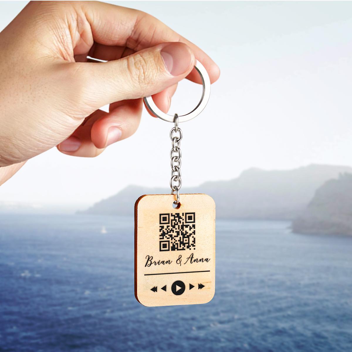 Custom Wooden QR Code Key Chain With Your Text - soufeeluk