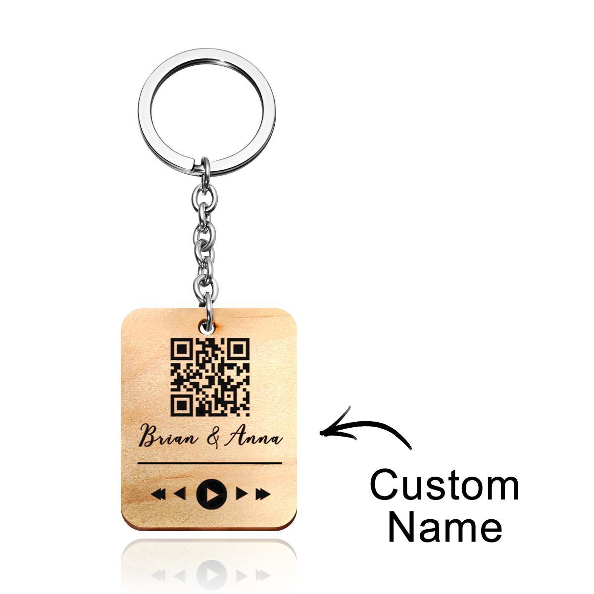 Custom Wooden QR Code Key Chain With Your Text - soufeeluk