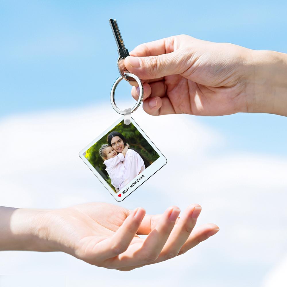 Custom Photo Engraved Keychain Double Sided Photo Keychain Gift  for Mom - soufeeluk