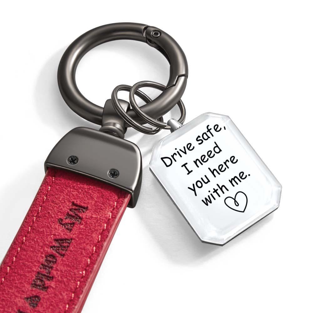 Drive Safe My Love Personalized Laser Engraved Leather Crystal Photo KeyChain - soufeeluk
