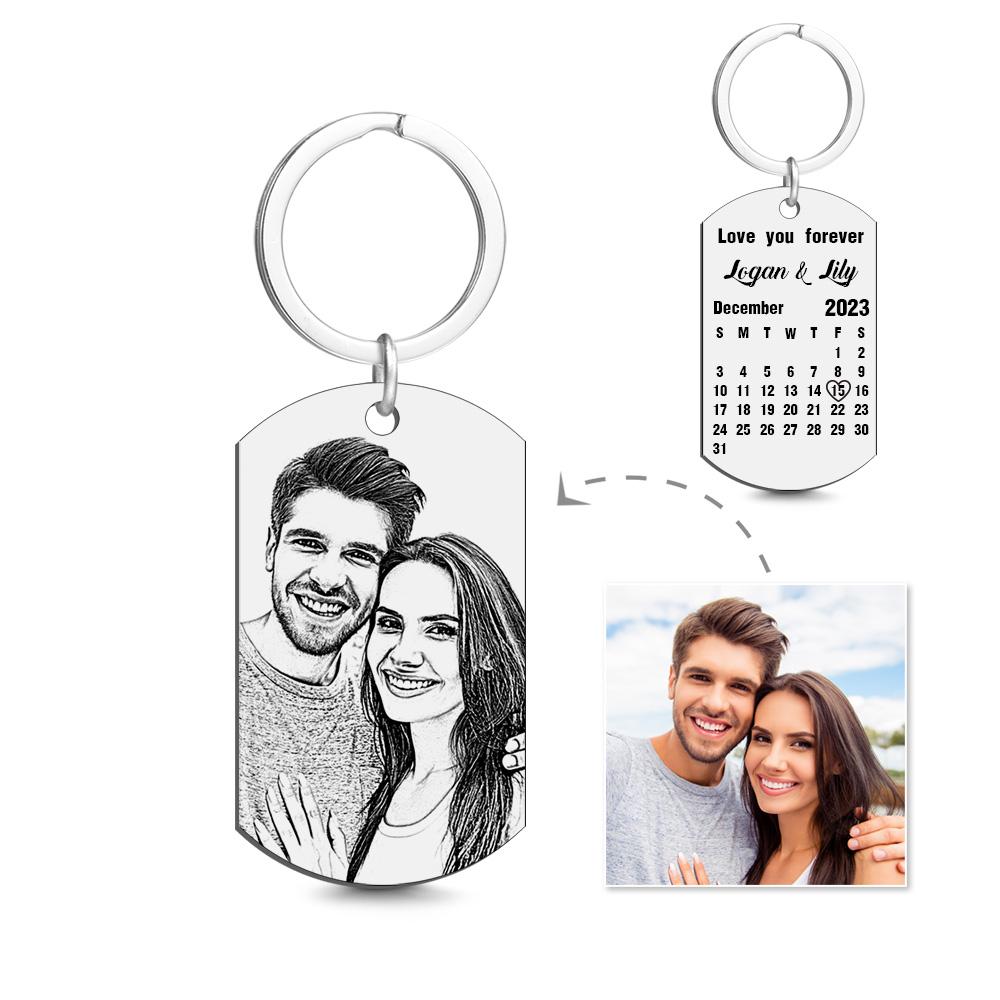 Custom Key Chain Calendar Engraved Tag Keychain Anniversary Gift For Lovers - soufeeluk