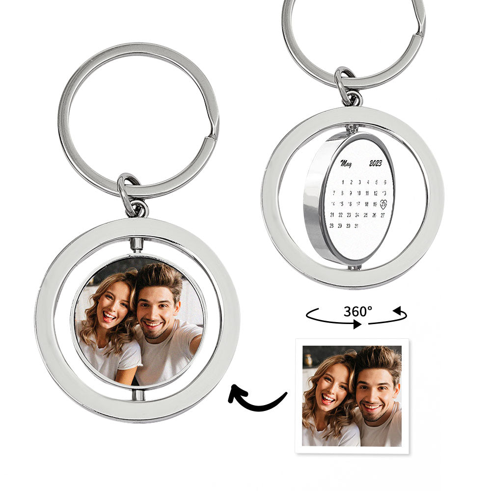 Custom Calendar Keychain Personalised Turnable Double Sides Keychains Anniversary Gift - soufeeluk