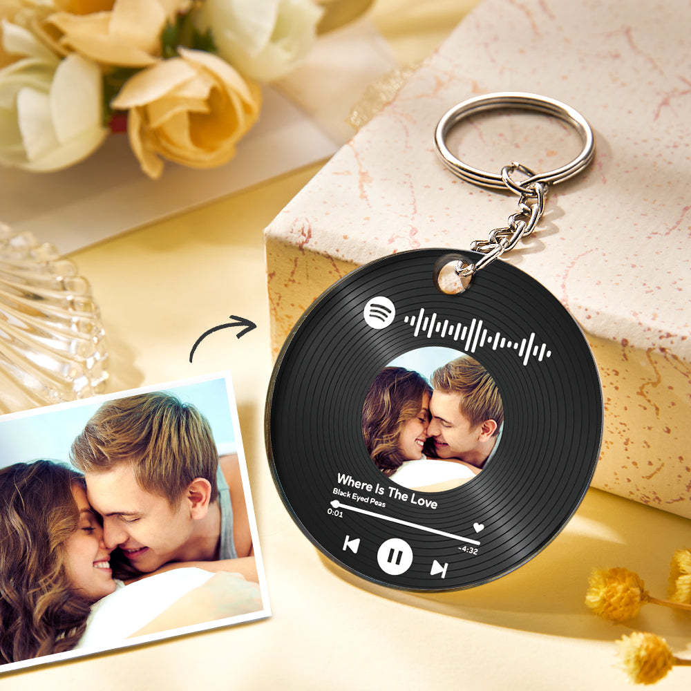 Custom Photo and Date Keychains Scannable Spotify Code Acrylic Anniversary Key Chain Gifts for Couple - soufeeluk