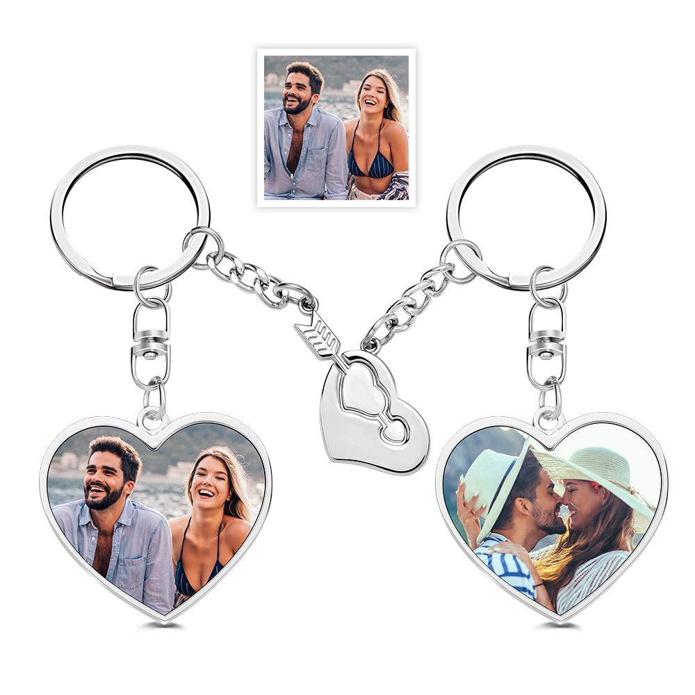 A Pair of Custom Keychain with Photo and Cupid Arrow and Heart for Lover - soufeeluk