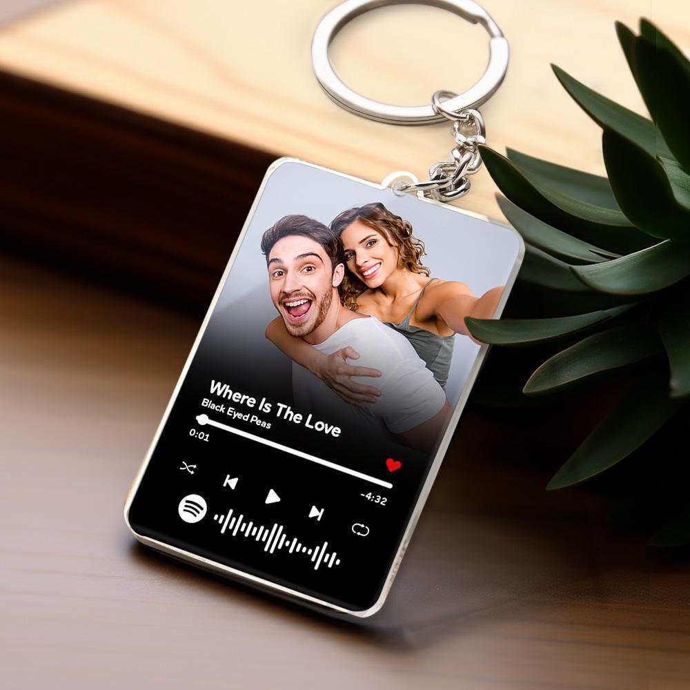 Scannable Spotify Code Keychain Custom Music Acrylic Photo Keychain Anniversary Day Gift For Couple - soufeeluk