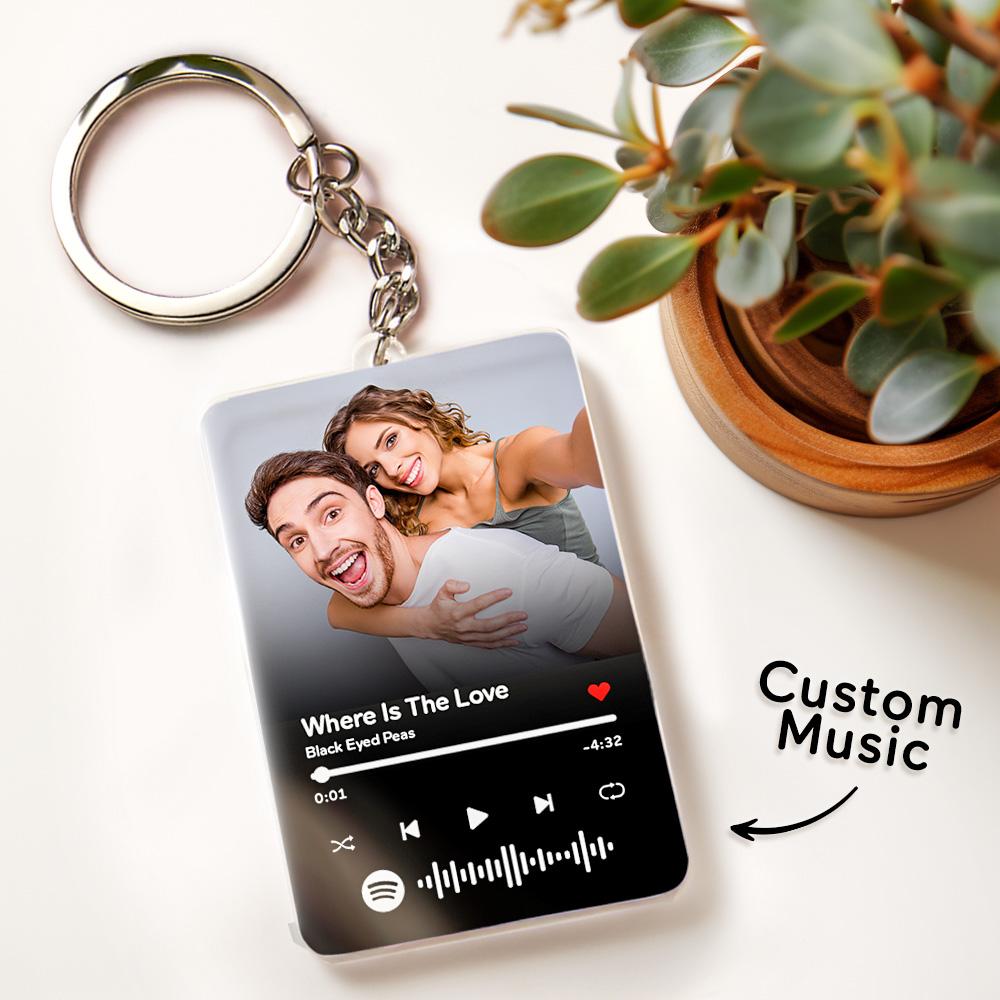 Scannable Spotify Code Keychain Custom Music Acrylic Photo Keychain Anniversary Day Gift For Couple - soufeeluk