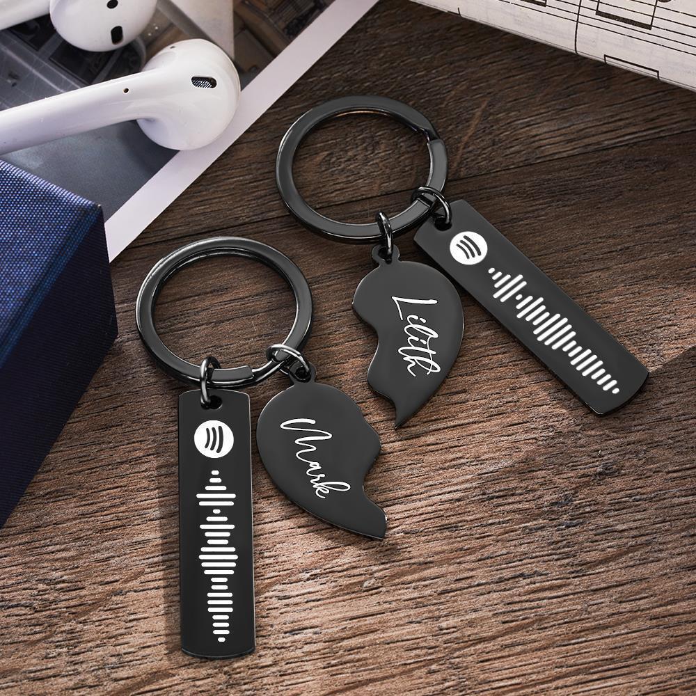 2 Personalised Spotify Code Keychain Engraved Name in Heart Shape Keychain  Valentines Day Gift - soufeeluk