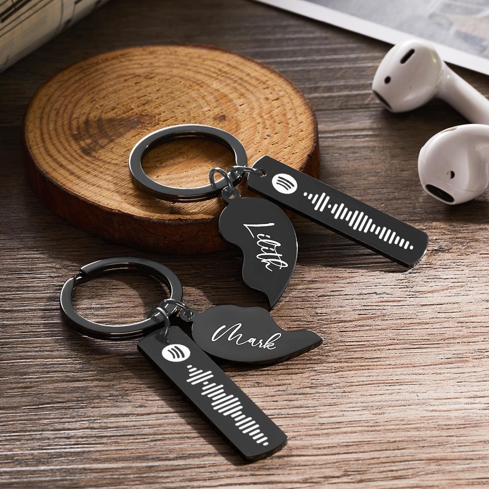 2 Personalised Spotify Code Keychain Engraved Name in Heart Shape Keychain  Valentines Day Gift - soufeeluk