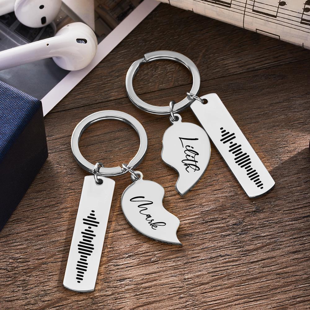 Personalised Music Code Keychain Custom Name in Heart Shape Keychain  for Her