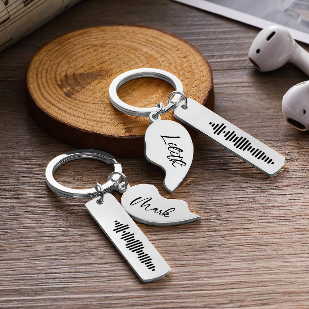Personalised Music Code Keychain Custom Name in Heart Shape Keychain  for Her
