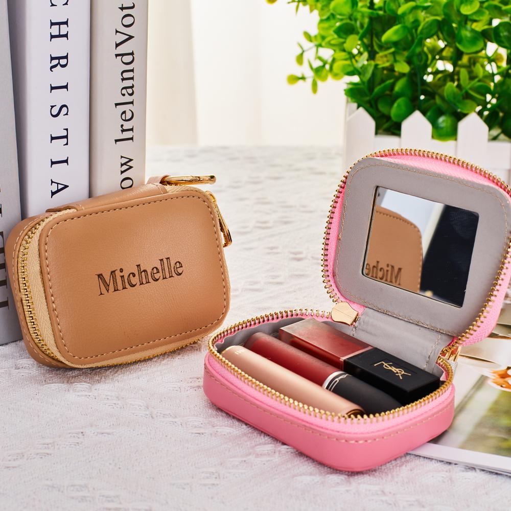 Custom Engraving  Lipstick Case With Mirror Keychains Perfect Gifts For Her