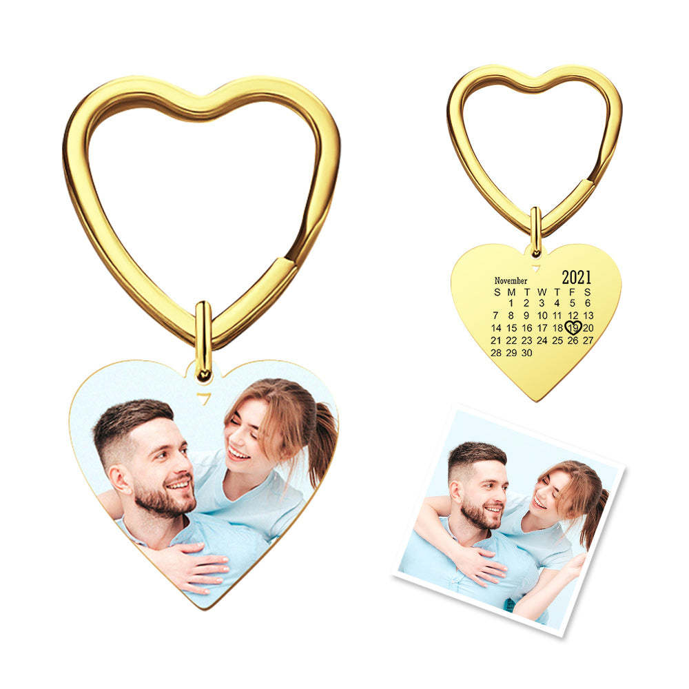 Custom Photo Heart Photo Keychain Calendar Keyring Anniversary Memoria Gifts for Couple's - soufeeluk