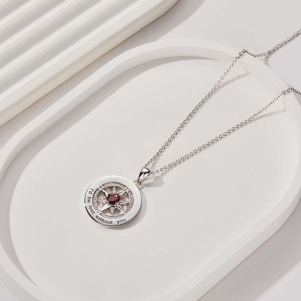 Compass Birthstone Necklace Personalised Engraved Jewellery Gifts For Her - soufeeluk