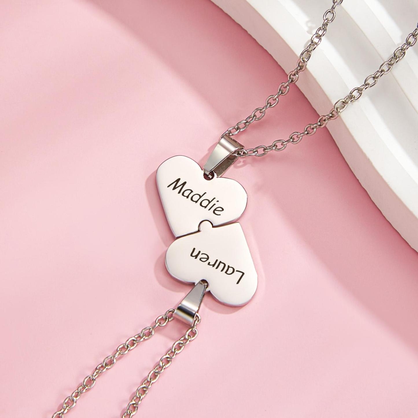 Engraved Heart Puzzle Necklace Pendant Trend Jewellery For Couples - soufeeluk