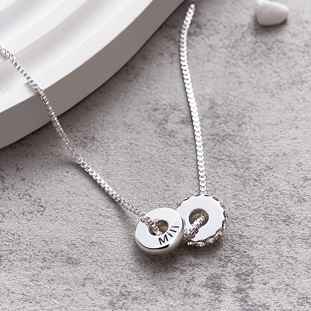 Personalised Engraved Rhinestones Circle Necklace Delicate Pendant Jewellery For Her - soufeeluk