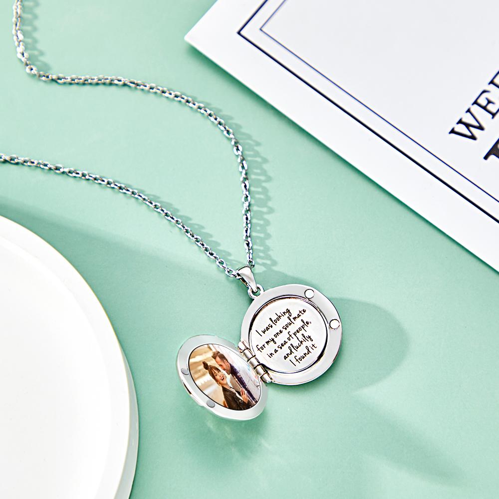 Custom Photo Engraved Necklace Round Locket Custom Unique Page Gifts - soufeeluk