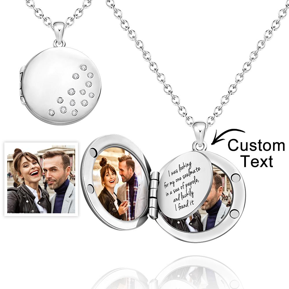 Custom Photo Engraved Necklace Round Locket Custom Unique Page Gifts - soufeeluk