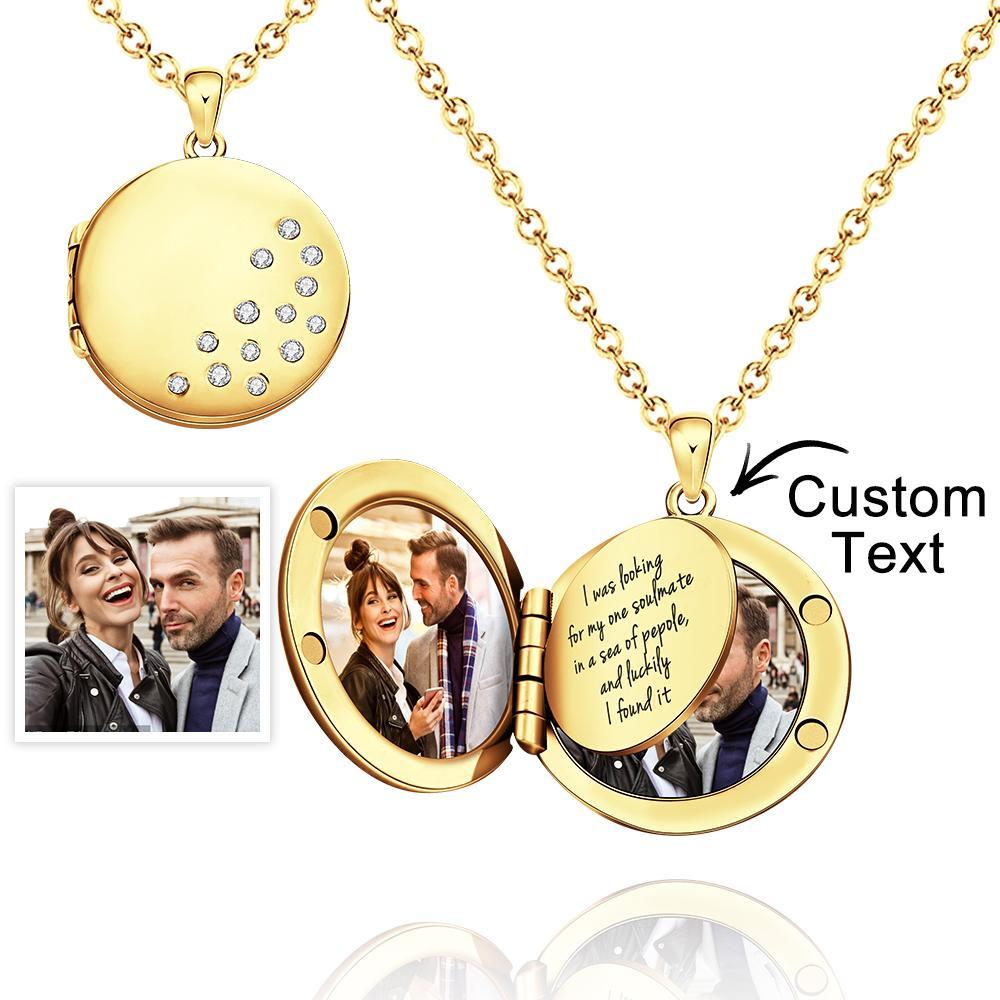 Custom Photo Engraved Necklace Round Locket Custom Unique Page Gifts - soufeeluk