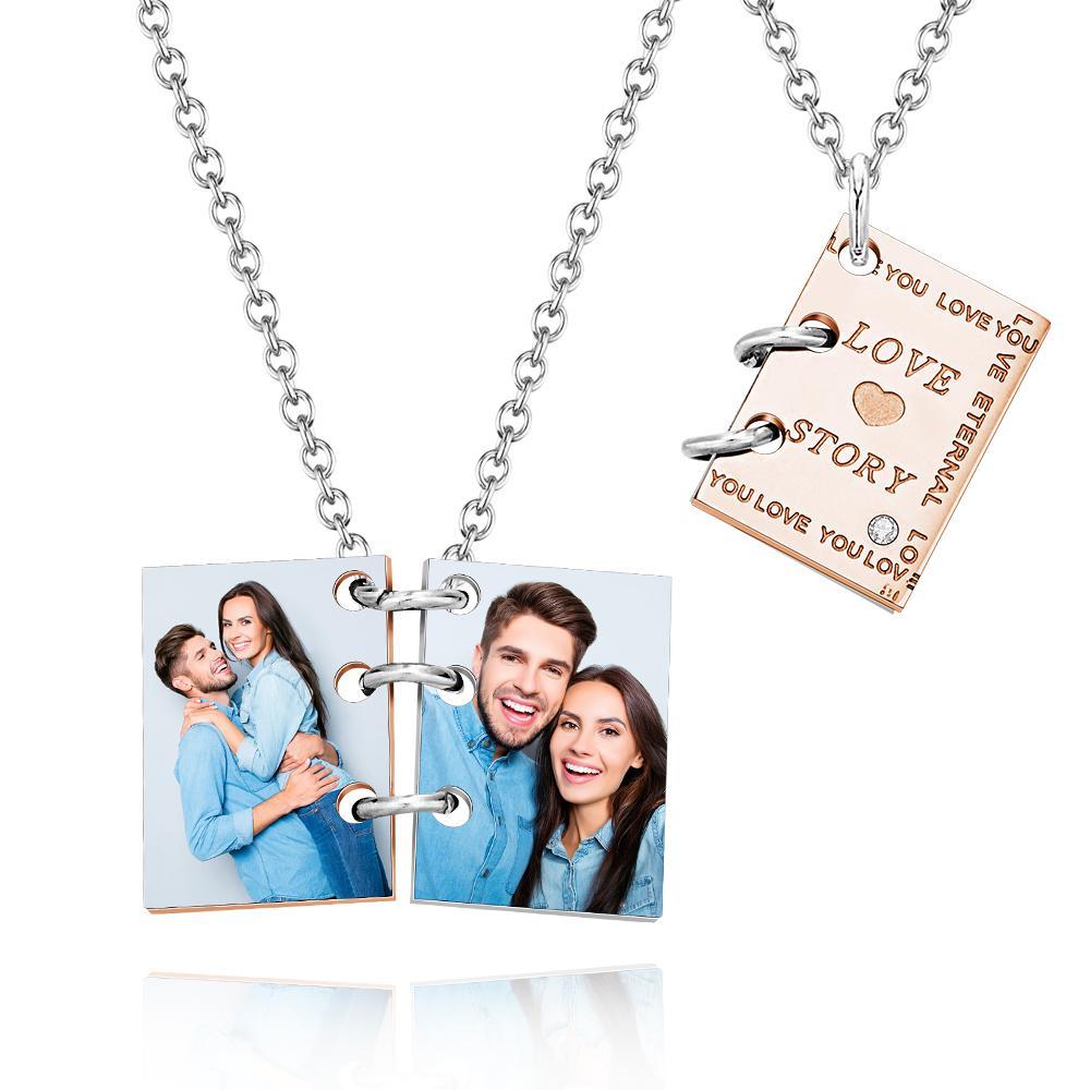 Custom Engraved Photo Necklace Love Story Book Couple Gifts - soufeeluk