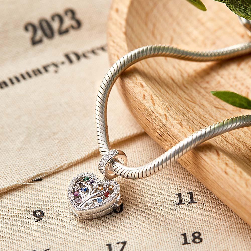 Custom Photo Engraved Charm Family Tree Diamond Heart Gifts - soufeeluk