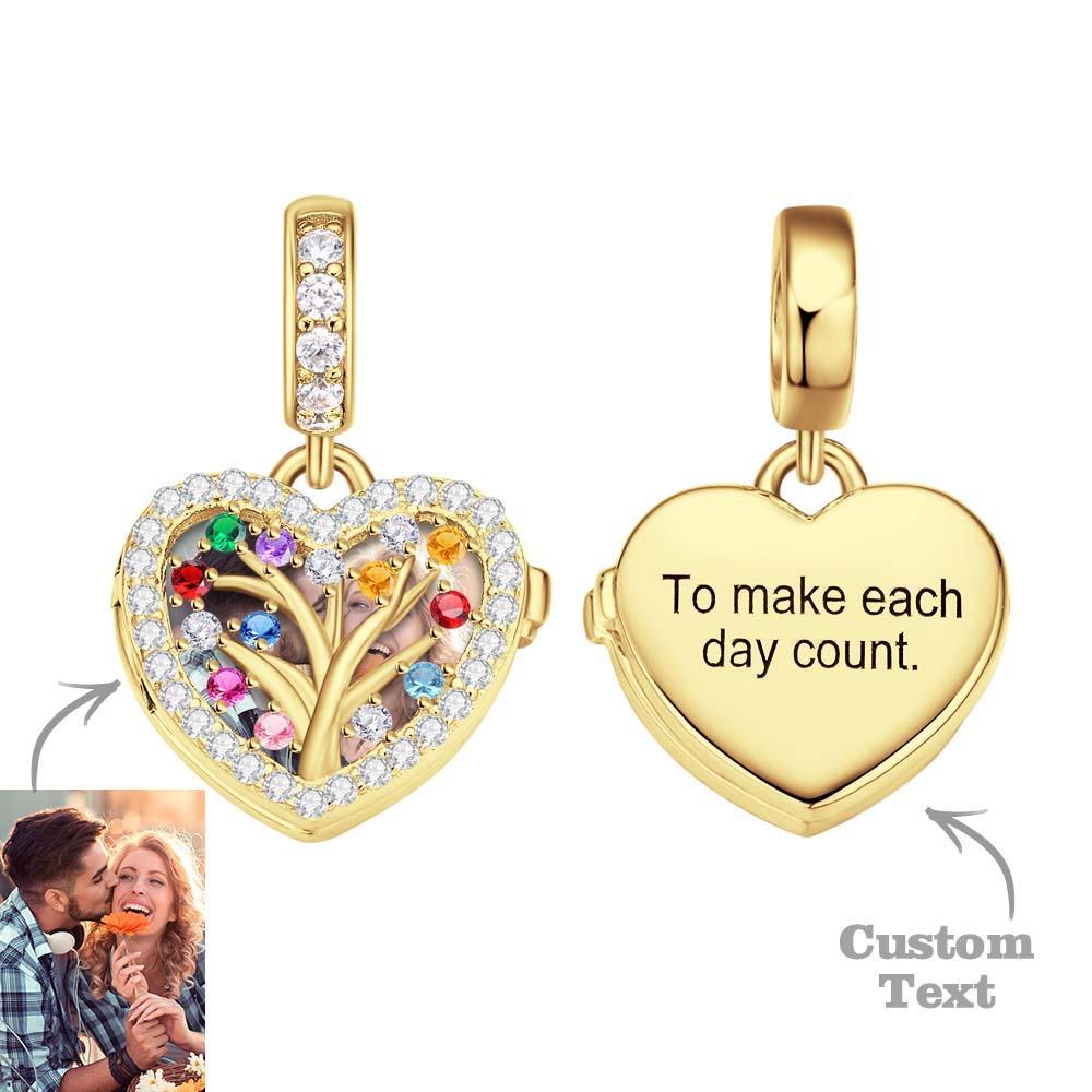 Custom Photo Engraved Charm Family Tree Diamond Heart Gifts - soufeeluk