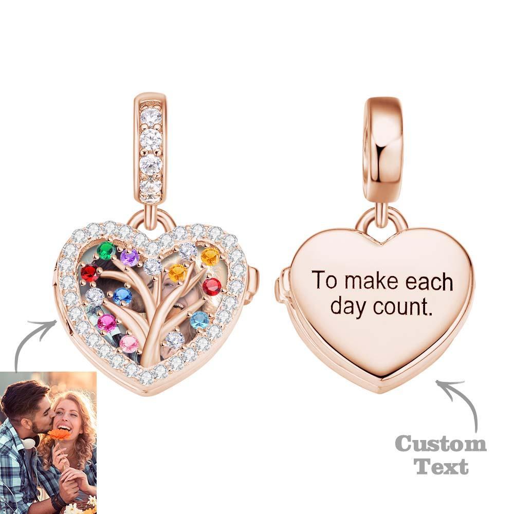 Custom Photo Engraved Charm Family Tree Diamond Heart Gifts - soufeeluk