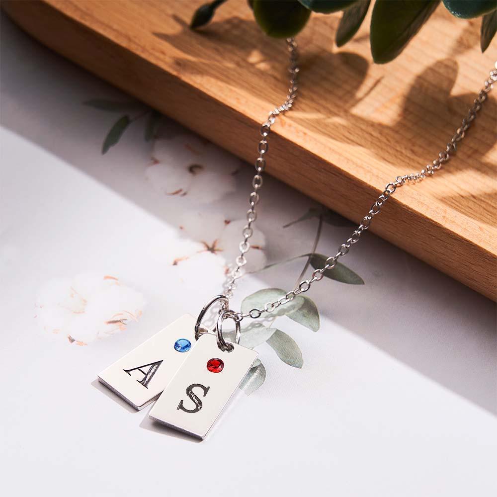 Custom Letter Birthstone Necklace Personalised Exquisite Initial Tag Pendant For Her - soufeeluk