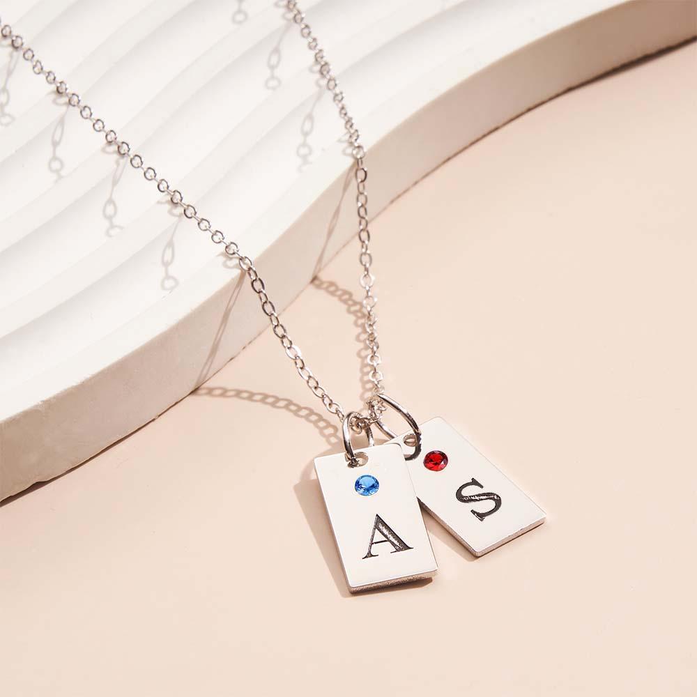 Custom Letter Birthstone Necklace Personalised Exquisite Initial Tag Pendant For Her - soufeeluk