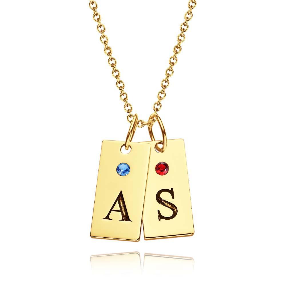 Custom Letter Birthstone Necklace Personalised Exquisite Initial Tag Pendant For Her - soufeeluk