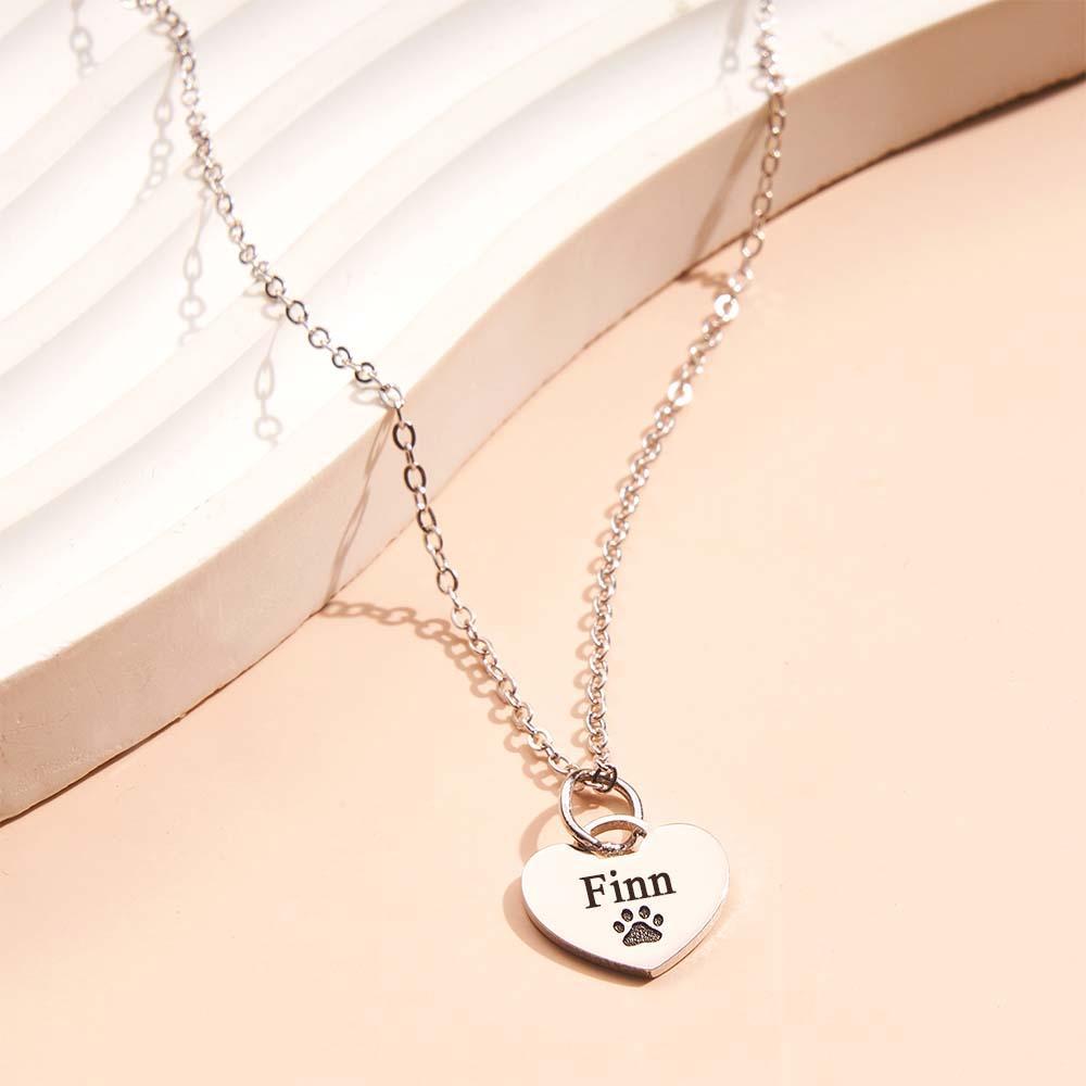 Personalised Name Paw Print Necklace Heart Shaped Pendant Memorial Jewellery For Pet Lover - soufeeluk