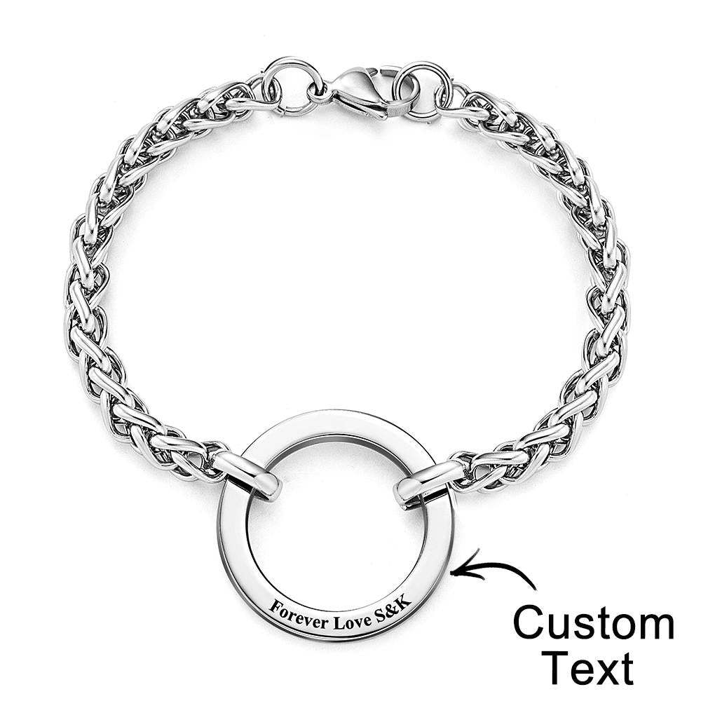 Personalized Engraved Circle Necklace Bracelet Name Pendant Jewelry Father's Day Gift - soufeeluk