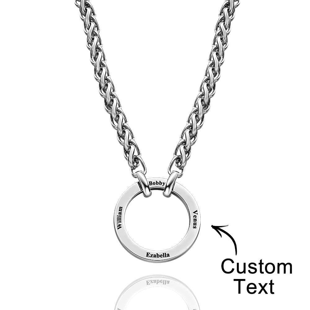 Personalised Engraved Circle Necklace Bracelet Name Pendant Jewelry Father's Day Gift