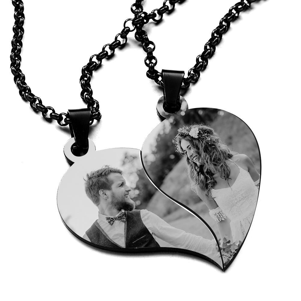 Personalised Necklace for Couple Gift Heart Necklace Engraved with Picture and Text - soufeeluk