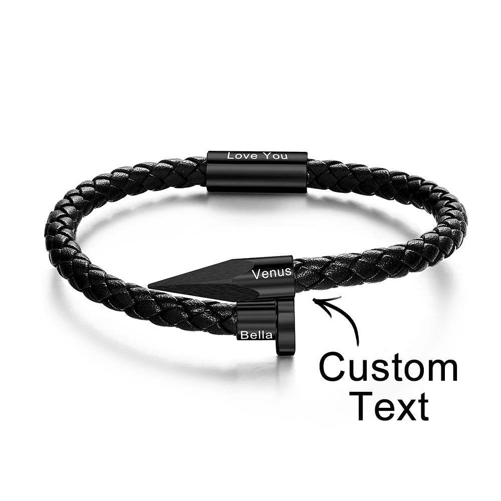 Engraved Leather Nail Bracelet Personalised Vintage Rope Bracelet Gifts For Him - soufeeluk