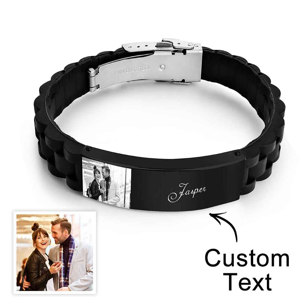 Custom Photo Silicone Bracelet Engraved Vintage Wide Bracelet For Men - soufeeluk