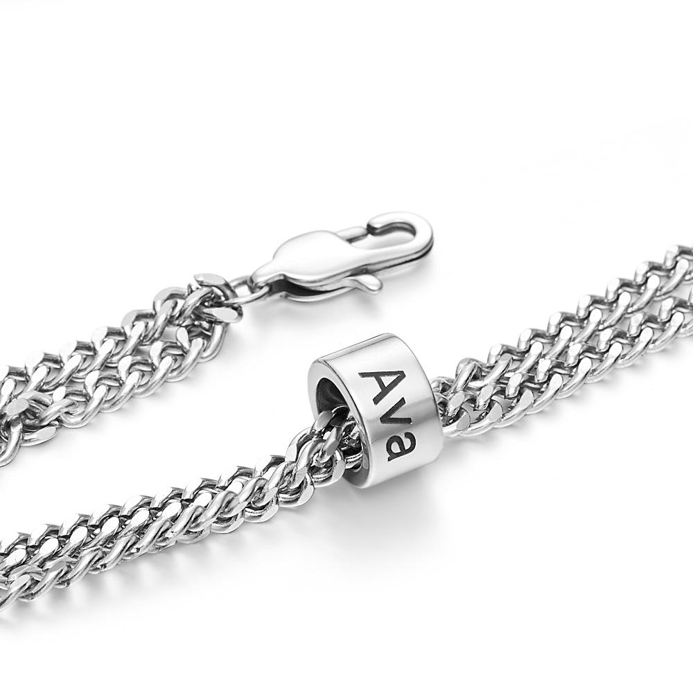 Personalised Men's 5 Names Beads Bracelet for Dad Custom Black Double Chain Two Layers Bracelet - soufeeluk