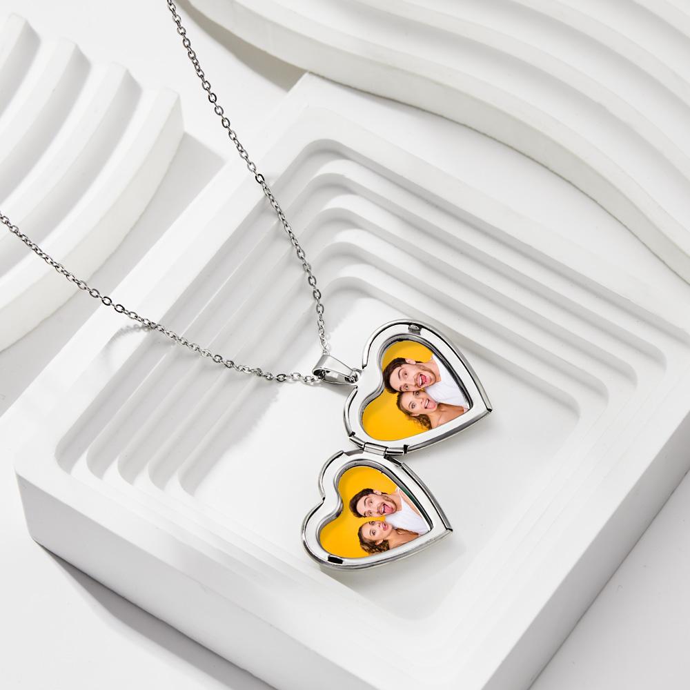 Custom Photo Engraved Neckalce Heart Pendant Exquisite Couple Gifts - soufeeluk