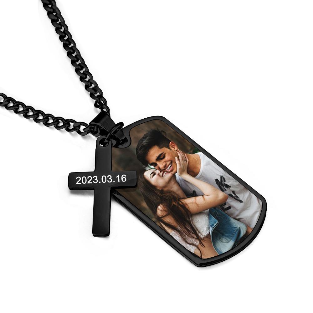 Personalized Necklace for Men Custom Photo and Engraving Necklace Couple Gift - soufeeluk