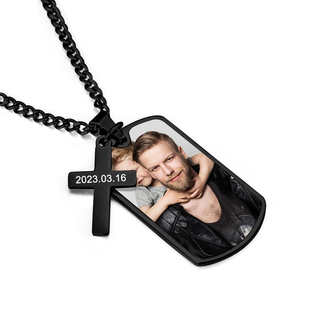 Personalised Necklace for Men Custom Photo and Engraving Necklace for Father Gift for Boyfriend Birthday Gift - soufeeluk