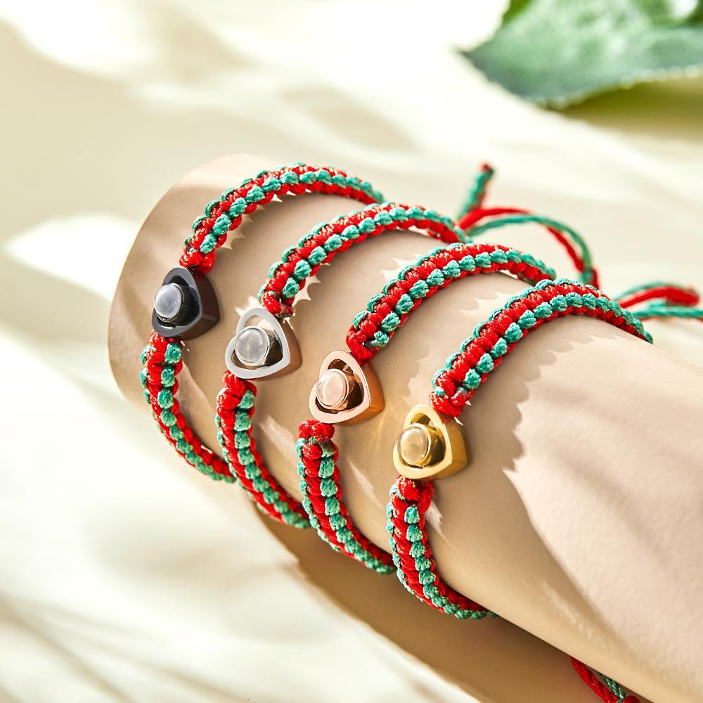 Custom Projection Photo Bracelet Weave Heart-shaped Commemorate Gifts - soufeeluk