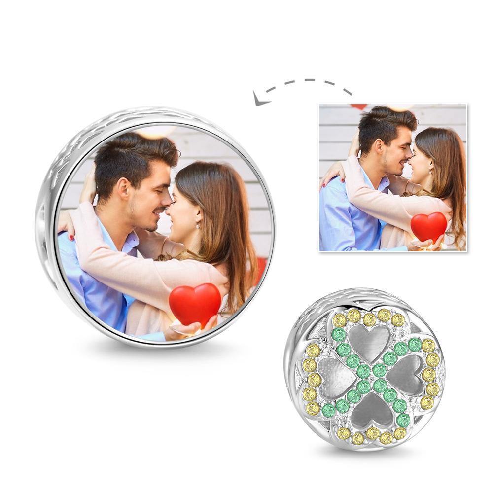 Green Four-leaf Clover Photo Charm Christmas Gifts For Couple