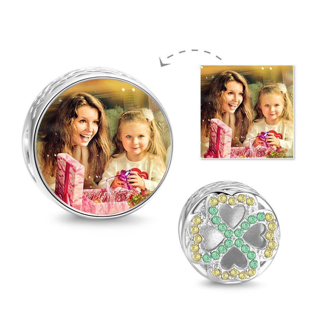 Green Four-leaf Clover Photo Charm Christmas Gifts For Couple